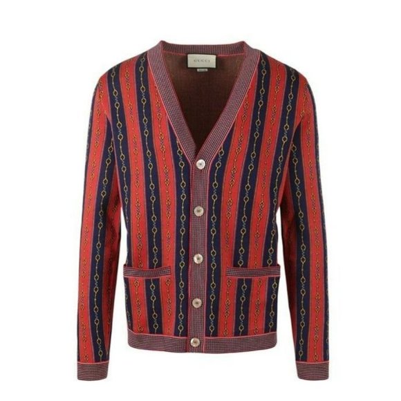Gucci V-Neck Horsebit Chain Knit Cardigan - Picture 1 of 16
